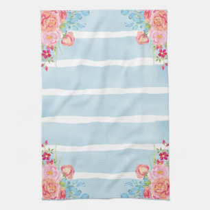 Pinks on Blue Kitchen Towel