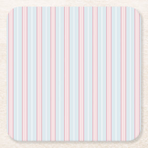 Pinks, Pastel Blue, White, Stripes Square Paper Coaster