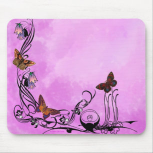 Pinks with butterflies mouse pad