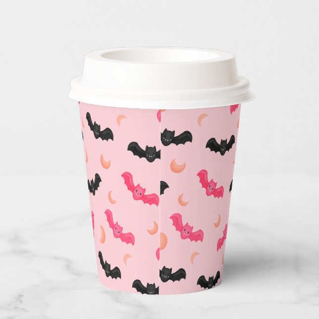PinkSpooky Cute Bat Allover Pattern Designer Motif Paper Cups (Right)