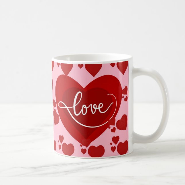 pinky and red hearts with love word design for you coffee mug (Right)