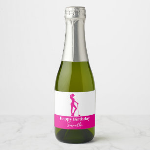Pinky Lady Golfer Birthday Monogram  Sparkling Wine Label