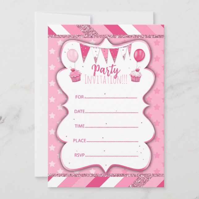 Pinky Party invitation to write by hand for girl2 (Front)
