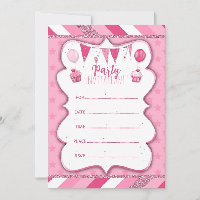 Pinky Party invitation to write by hand for girls (Front)