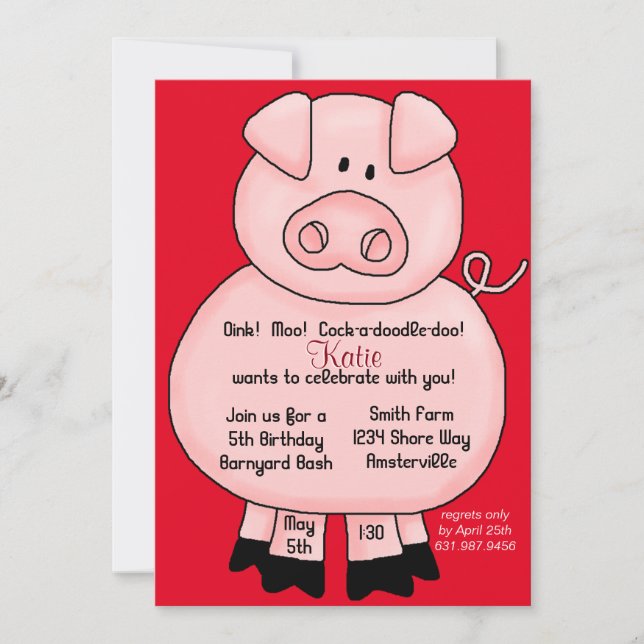 Pinky Pig - CYOC Invitation (Front)