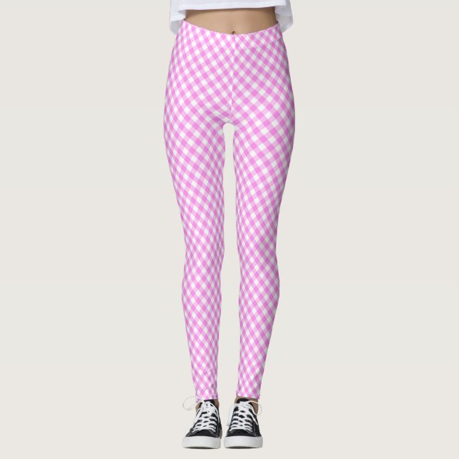 Pinky Pink White Gingham Leggings (Front)