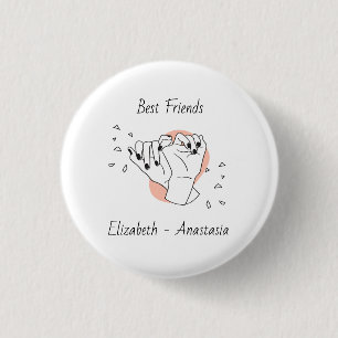 Pinky Promise Illustrated Personalized Best Friend 1 Inch Round Button