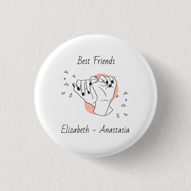 Pinky Promise Illustrated Personalized Best Friend 1 Inch Round Button (Front)