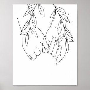 Pinky Promise Line Art with Leaves Poster