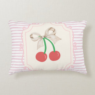 Pinky retro Sweet Cherries with bow Retro stripes Accent Pillow
