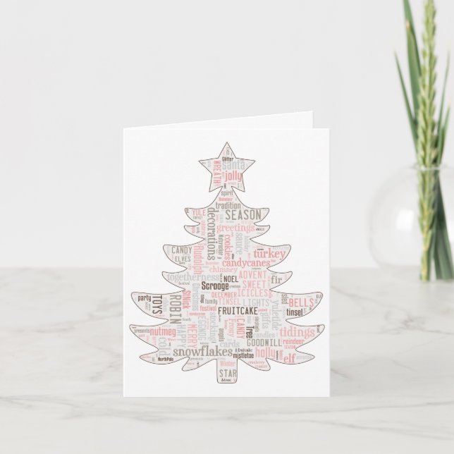 Pinky shabby chic Christmas tree card (Front)