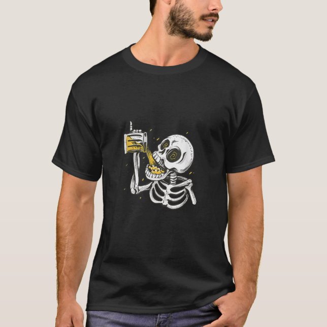Pinky Up Skeleton Drinking Stein Of Beer T-Shirt (Front)