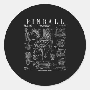 Pinll Arcade Gaming Machine Vintage Gamer Patent P Classic Round Sticker