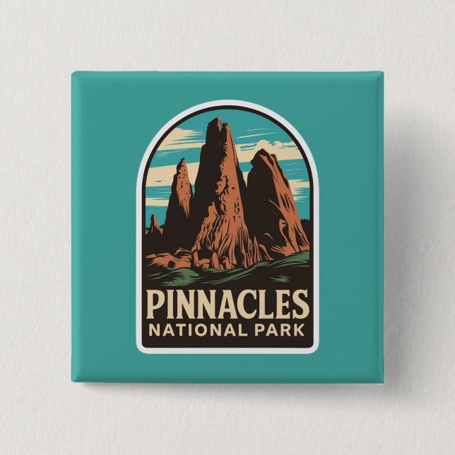 Pinnacles National Park Travel Emblem 2 Inch Square Button (Front)