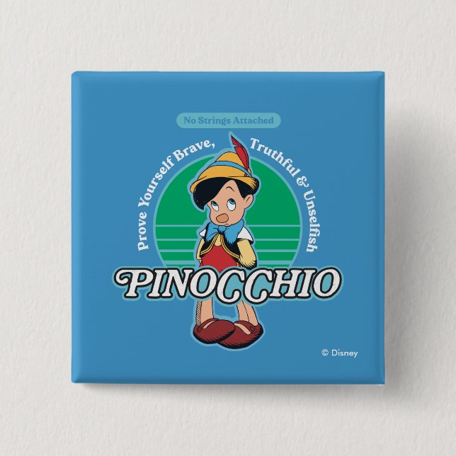 Pinocchio | No Strings Attached 2 Inch Square Button (Front)