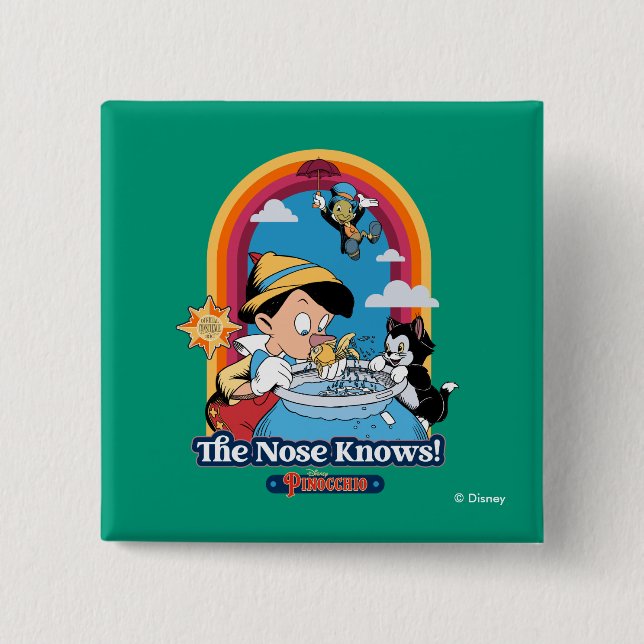 Pinocchio | The Nose Knows 2 Inch Square Button (Front)