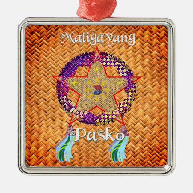 Pinoy Christmas Parol  Banig Lantern Metal Ornament (Front)