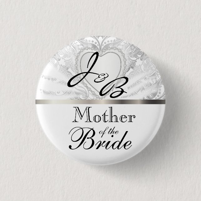 Pin's Avec Agrafe Elegant Monogram Bridal Party White Satin Design (Devant)