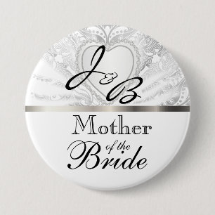 Pin's Avec Agrafe Elegant Monogram Bridal Party White Satin Design