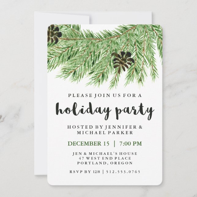 Pins d'hiver | Invitation de fête de vacances (Devant)