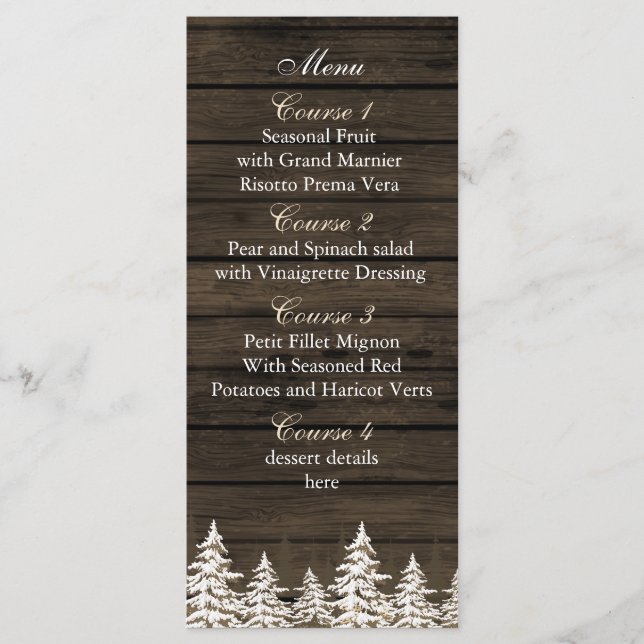 Pins rustiques en bois de Barnwood, cartes de menu (Devant)