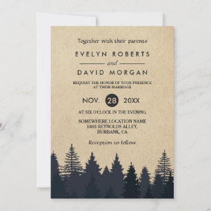 Pins Rustiques Kraft Hiver Mariage Invitation