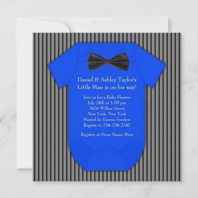Pinstripe Black Blue Baby Boy Shower Invitation (Front)