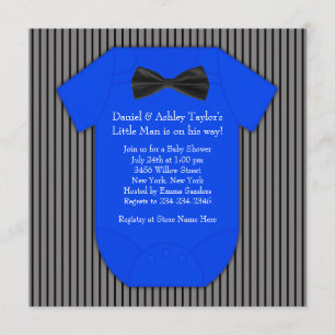Pinstripe Black Blue Baby Boy Shower Invitation