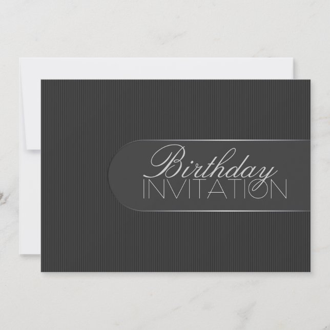 Pinstripe Black Silver Birthday Party Invitation (Front)