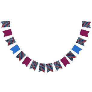 Pinstripe Contemporary Wine Blue / Mixed Design Bunting Flags