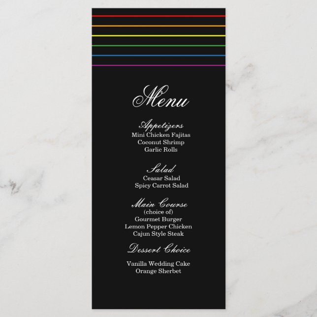 Pinstripe Pride Colonnes LGBT Menu Mariage (Devant)
