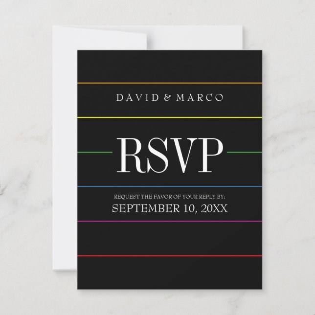 Pinstripe Pride Colours RSVP Gay Wedding (Front)
