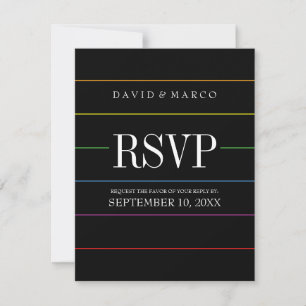 Pinstripe Pride Colours RSVP Gay Wedding Card