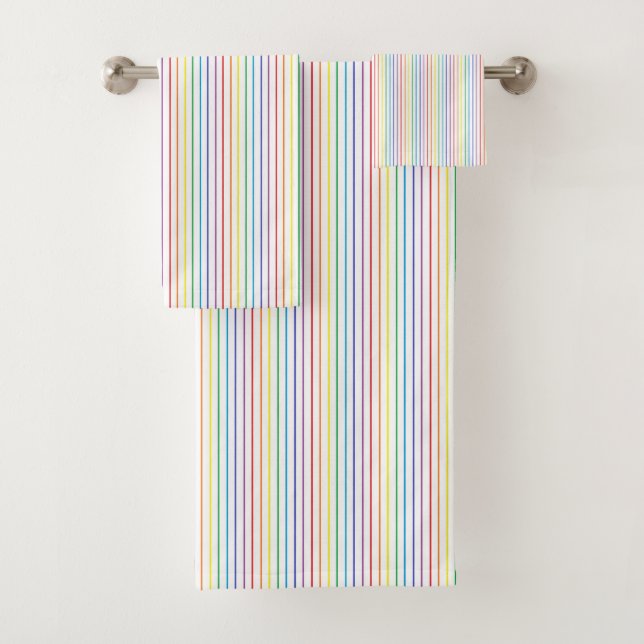 Pinstripe Rainbow White Bath Towel Set (Insitu)