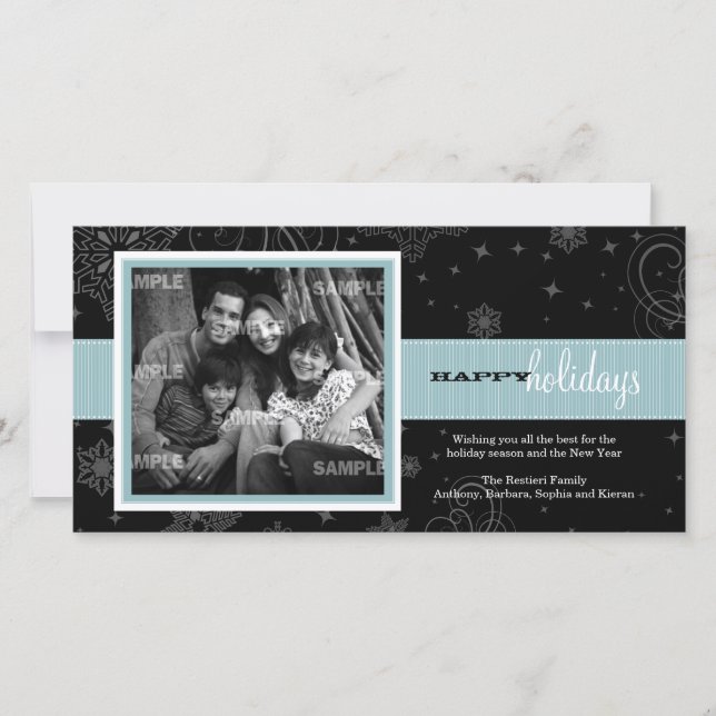 Pinstripe Ribbon Holiday Photo Card (Front)