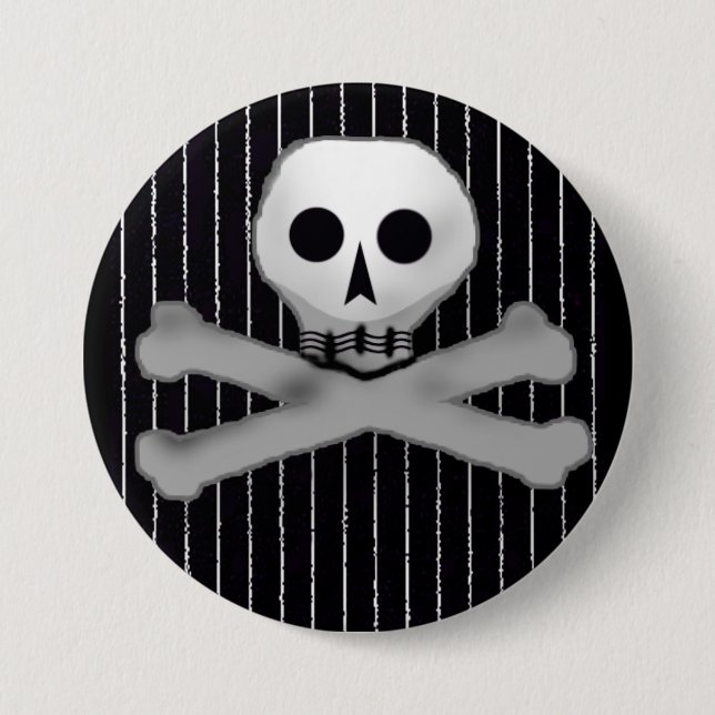 pinstripe skully 3 inch round button (Front)