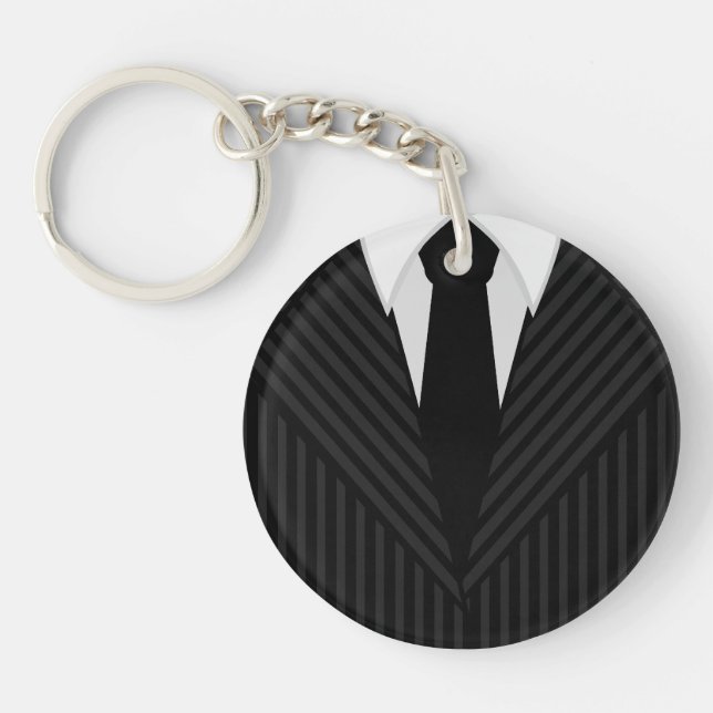 Pinstripe Suit And Tie Round Two Sided Keyrings (Front)