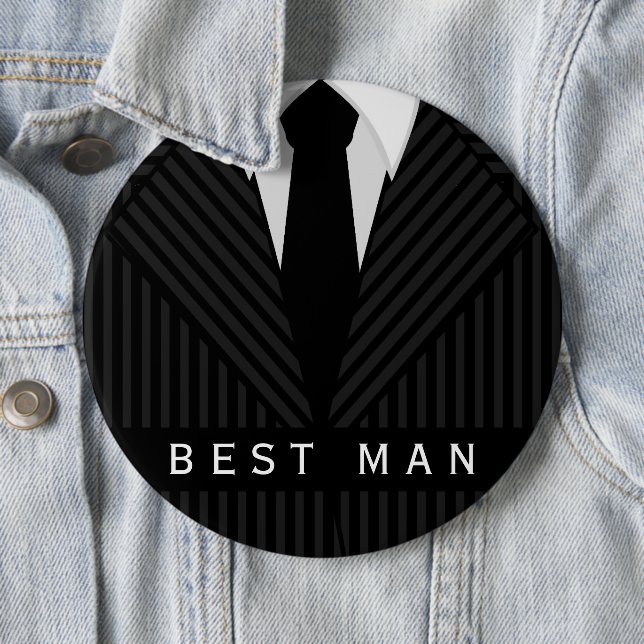 Pinstripe Suit Bachelor Party Best Man Round Pin (In Situ)