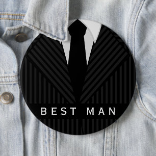 Pinstripe Suit Bachelor Party Best Man Round Pin