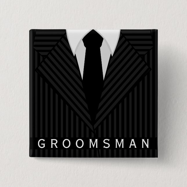 Pinstripe Suit Bachelor Party Groomsman Square Pin (Front)