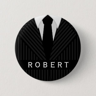 Pinstripe Suit Mens Fashion Round Name Tag Badge 2 Inch Round Button