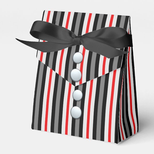 Pinstripes And A Red Bow Tie Favor Box (Front Side)