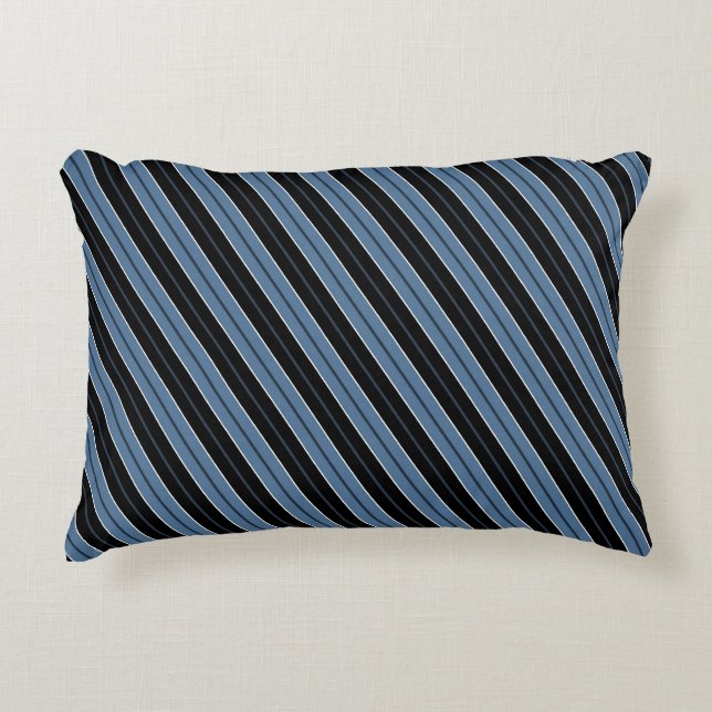Pinstripes blue black white diagonal stripes decorative pillow (Front)