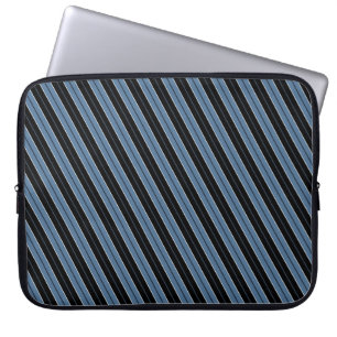 Pinstripes blue black white diagonal stripes laptop sleeve