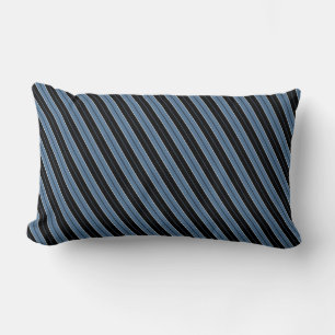 Pinstripes blue black white diagonal stripes lumbar pillow