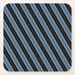 Pinstripes blue black white diagonal stripes square paper coaster