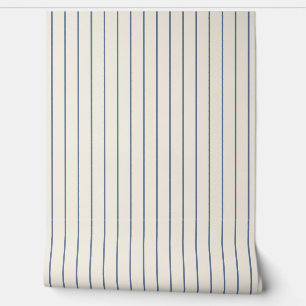 Pinstripes Blue on Ecru Seamless Pattern Wallpaper