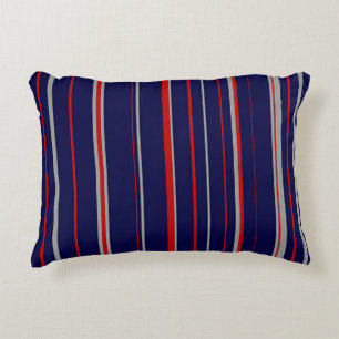 Pinstripes, colors red, navy, gray accent pillow