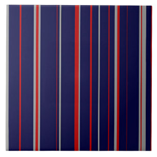 Pinstripes, colors red, navy, gray tile