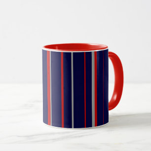 Pinstripes, colours red, navy, grey mug